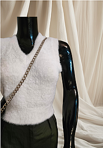 White Sleeveless Fur Top