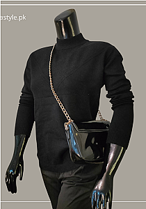 Mock Neck Fine Knit Black
