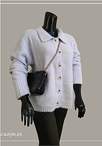 Ice Blue Buttoned Cardigan