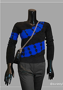 Black Faux Fur Blue Print