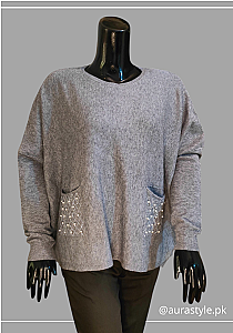 Pearl Pocketed Grey Top